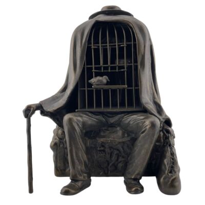 Magritte Healer Therapeute Man Birdcage Body Seated on Rock Surrealism Statue