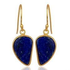 Natural Lapis Lazuli Gemstone 925 Silver Handmade Dangle Earrings Jewelry