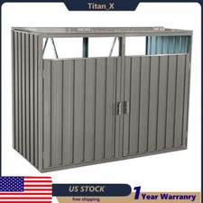 2 Trash Cans Garbage Bin Shed Outdoor Metal Bin Shed Stor for Garden Yard Lawn