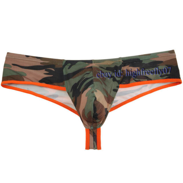 Men's Camouflage Thong Boxers Enhance Bulge Pouch Male Posing Hight Cut ...