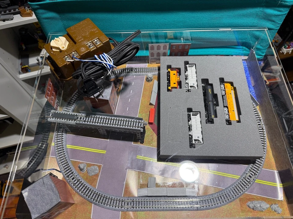 Complete N Scale Layout in Acrylic Case w/ Baseball Field Downtown Water Feature - Image 2 of 4