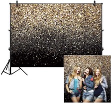 NEW  Allenjoy Abstract Golden Glitter 7' W X 5' H Soft Fabric Photo Backdrop