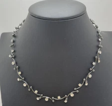 Monet Black Rhinestone Floral Leaf? Necklace 15" Fashion Jewelry