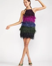 MSRP $795 Cynthia Rowley Ivy Ombre Ostrich Feather Dress In Multicolor Med