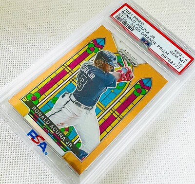 2021 Panini Prizm Ronald Acuna Jr Stained Glass Neon Orange Prizm