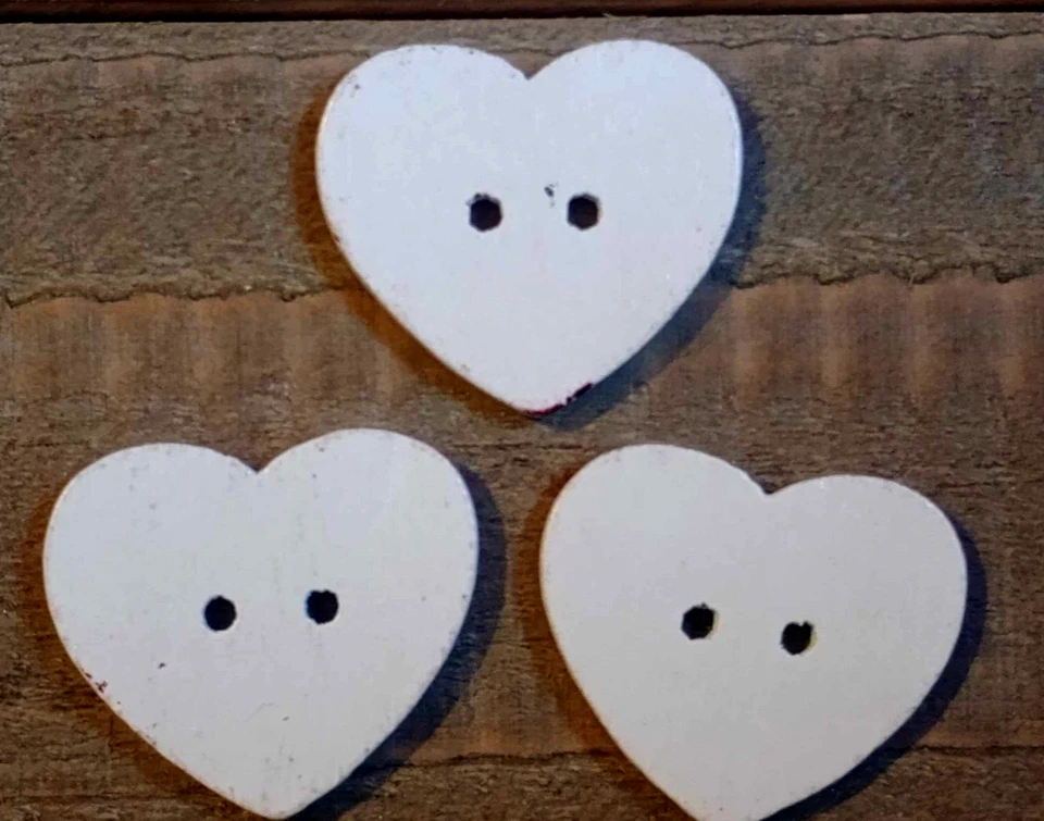 3 Floral Heart Sewing Buttons Crafting Wood 2 Hole 1"  - Image 2 of 2