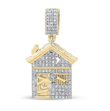 0.50 Cttw Diamond Trap House Mens Pendant Charm 10k Yellow Gold