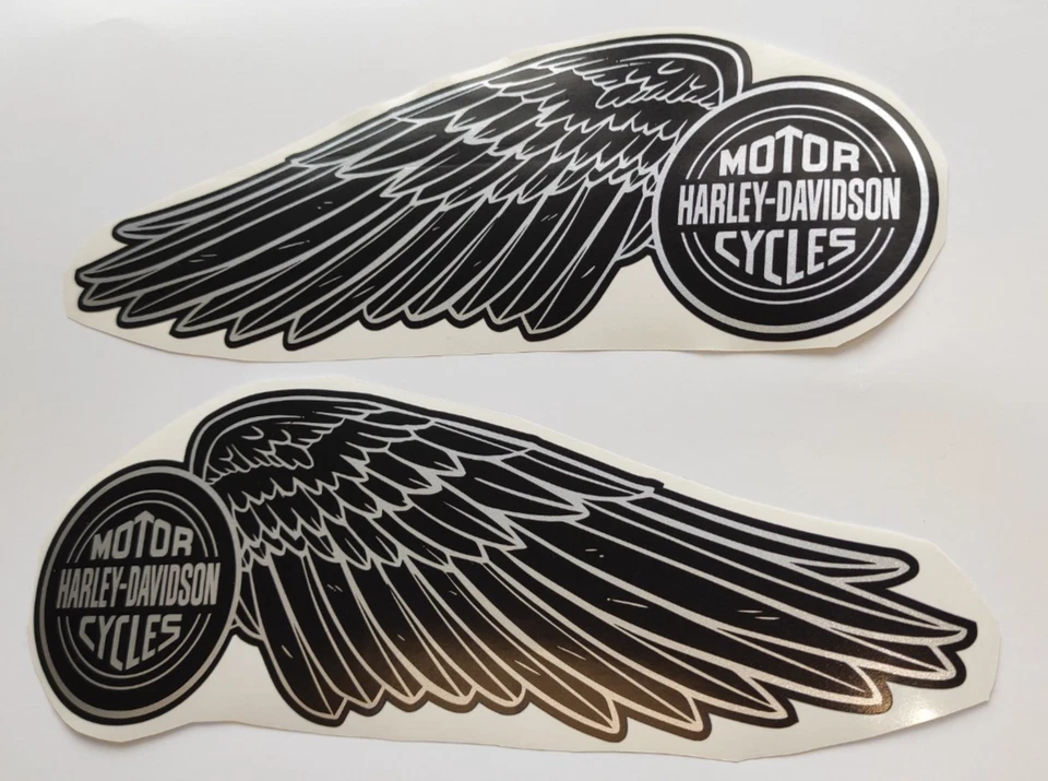 Harley Davidson black silver wings tank decal sticker set of 2 9.85x3,55" 25x9cm - Image 2 of 4