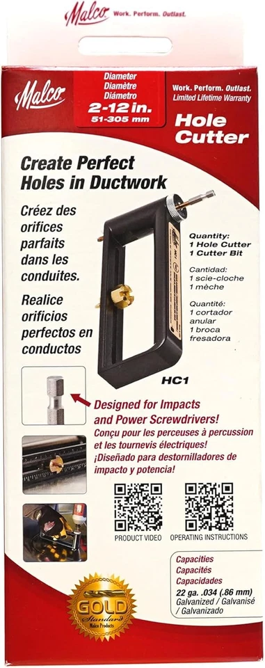 Malco HC1 2 pulgadas a 12 pulgadas. Accesorio cortador de agujeros de chapa para 1/4 pulg. Foto 3 de 4
