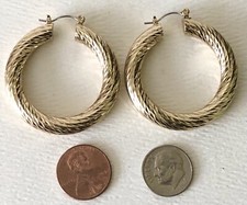 Vintage Gorgeous Large Twisted Faceted Hoop Gold Tone Pierced Earrings Glitzy