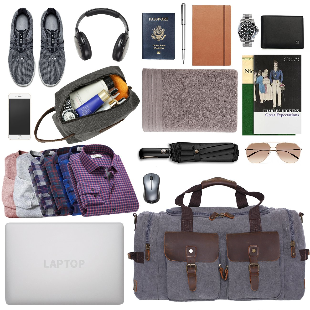 wowbox duffle bag weekender bag for men genuine leather canvas travel overnight