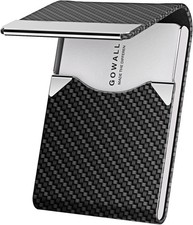 Black Carbon Business Card Holder with Magnetic Closure, Slim Metal PU Business