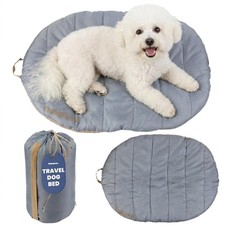 Travel Dog Bed, 30x22in, Foldable  Packable with Carry Bag, Grey Foggy Trail