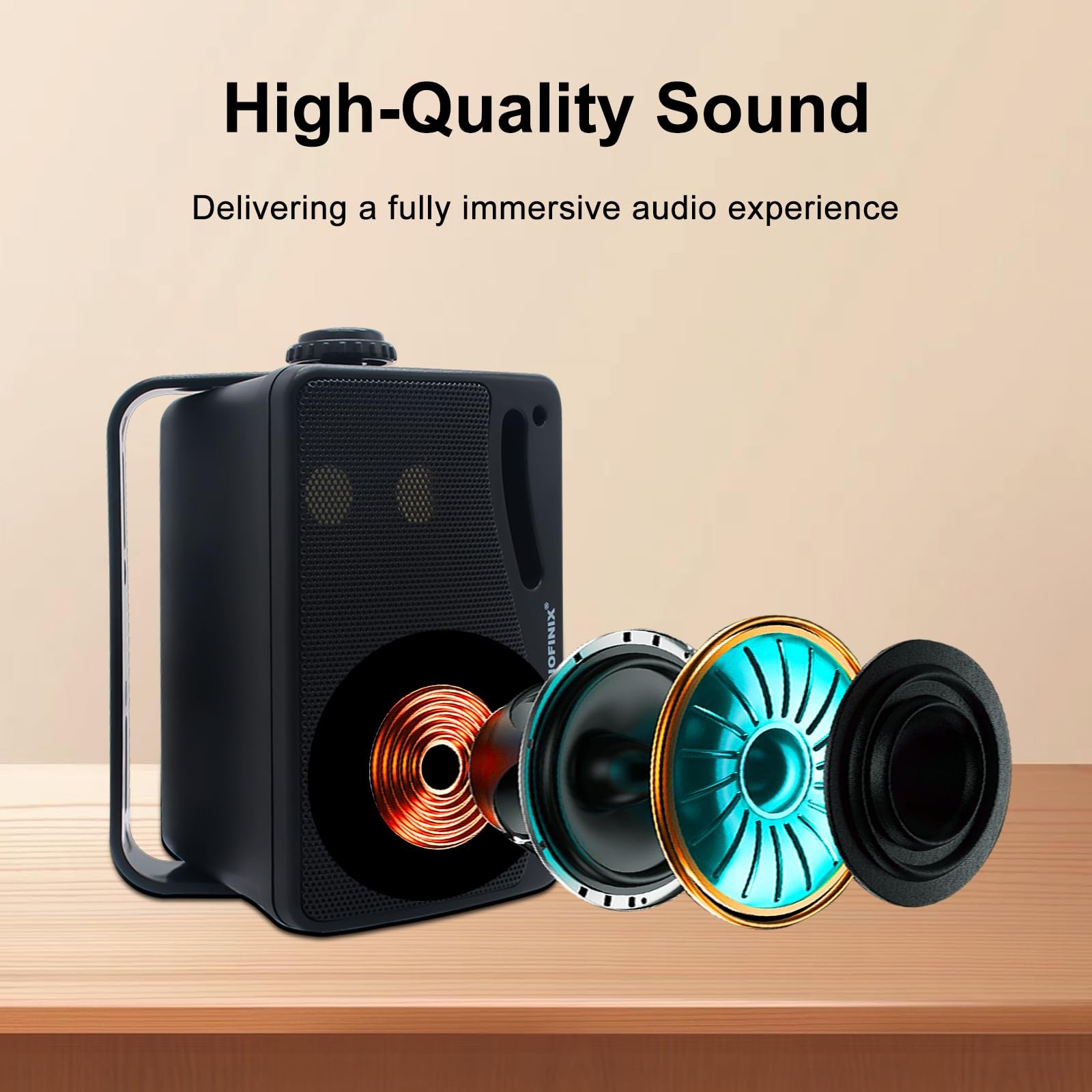 Enceintes Bluetooth extérieures murales étanches 4 pouces audio noir - 3