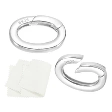 13x10mm 925 Sterling Silver Spring Gate Rings, 2Pcs Oval Clasps, Silver Tone