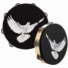 Set of 2 Tambourine, 10" and 8" Dove Church Tambourine with Double Row Jingle...