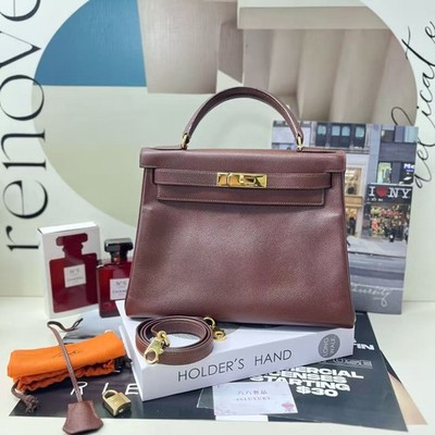 Hermes Kelly 28 Handbag Maple Leaf Brown Leather Gold Hardware Authentic Vintage