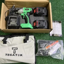 Tegatok 20V Cordless Impact 1/2'' High Power Driver W/ Batteries Bag Sockets New