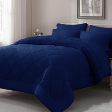 ELNIDO QUEEN  Full Size Comforter Set - 7 Pieces Navy Bed in a Bag Full, Bed ...