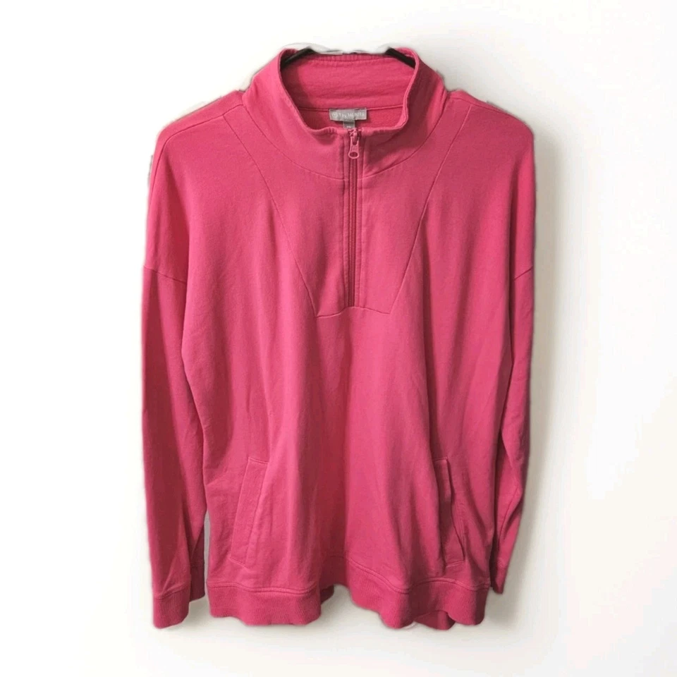 T by Talbots Pink 1/4 Zip Long Sleeve Activewear Pullover Top Women's Size PM - Image 2 of 4