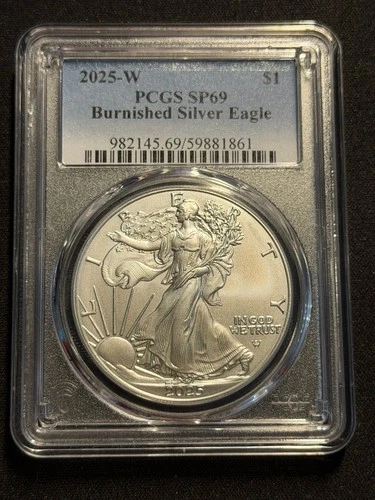 2025-W Burnished $1 American Silver Eagle PCGS SP69 Blue Label