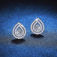 1cttw D Color Moissanite Pear Shape Stud Earrings 925 Sterling Silver Women