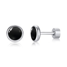 Flat Back Earrings for Women G23 Titanium Hypoallergenic Black Onyx Earrings for