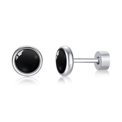 Flache Ohrringe für Damen G23 Titan Hypoallergen Schwarz Onyx Ohrringe für