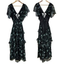 ASOS NWT Textured Tiered Midi Dress With Lace Insert Floral Women's Size 12