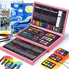 145 Piece Deluxe Art Set with 2 X 50 Sheet Drawing Pad, Art Supplies Wooden Art 