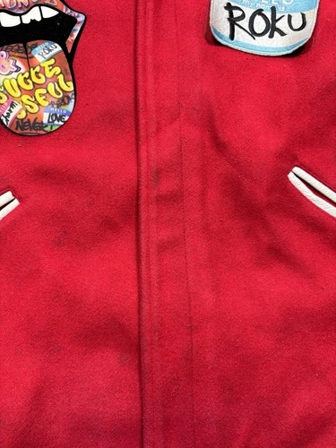 Roku Studio Stoned And Successful Varsity Jacket Red White Mouth Tongue Men’s S image 6