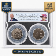 2022 Last QEII & First King Charles III Memorial 50p Cased Royal Mint 2 coin set