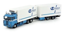 TEKNO,SCANIA R143 6x2 rigid truck with 2-axle refrigerated trailer F.VAN BERG...