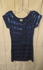 Aqua Women's Size S Blue Sequined Short Sleeve Top