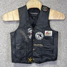 UNIK Leather Biker Vest Emo Goth Size 36 Patches Motorcycle Riding Guns Vintage