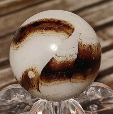 Peltier Glass NLR Zebra Marble. Soaked W-Green Av. .70" Collectible.