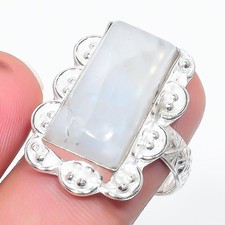 Natural Moonstone Gemstone 925 Sterling Silver Jewelry Ring Size 7 US 
