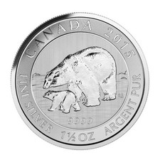 2015 1.5 Oz $8 Canadian Silver Polar Bear And Cub Coin