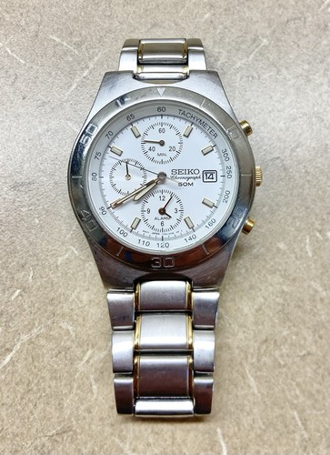 Seiko Two-tone Silver And Gold Chronograph 7T62-0BW0