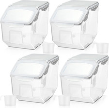 4 Pack Rice Storage Container Flour Storage Bin with Wheels White Plastic Airtig