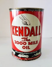 Vintage Rare Kendall 2000 Mile Motor Oil 1 Quart Can 1930s