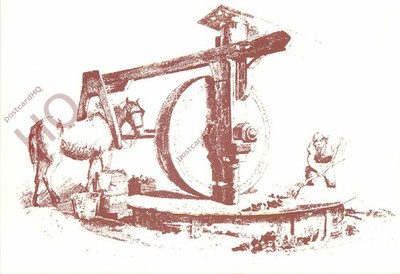 Postkarte:;Auenland Postkarten Serie, Ländliche Industrie, Pferdemühle zum Schleifen von Feuerstein