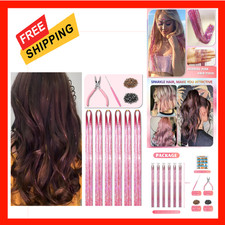 Pink Fairy Hair Tinsel Kit 48 Inches 1200 Strands Glitter Extensions with Tools