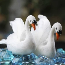 Package of 12 Artificial White Flocked 5" Swans with Feathered Accents