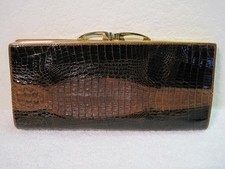 Vintage Genuine 2-Tone Hornback Crocodile Clutch Handbag Chocolate  Tan Colors