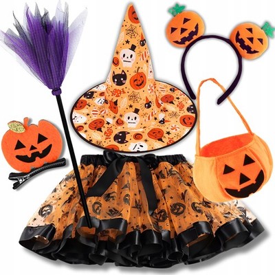 Witch Witch Halloween Costume Pumpkin Set 7in1 incl. Broom