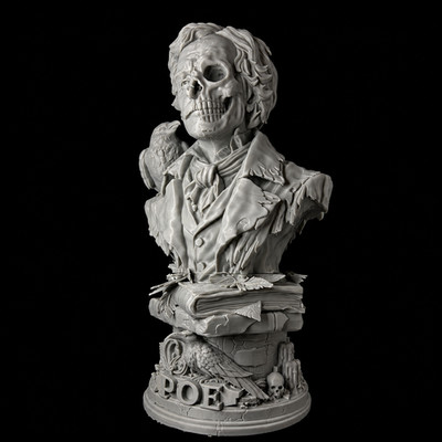Edgar Allan Poe Bust Gothic Horror Statue 3D Printed Collector Display 15 