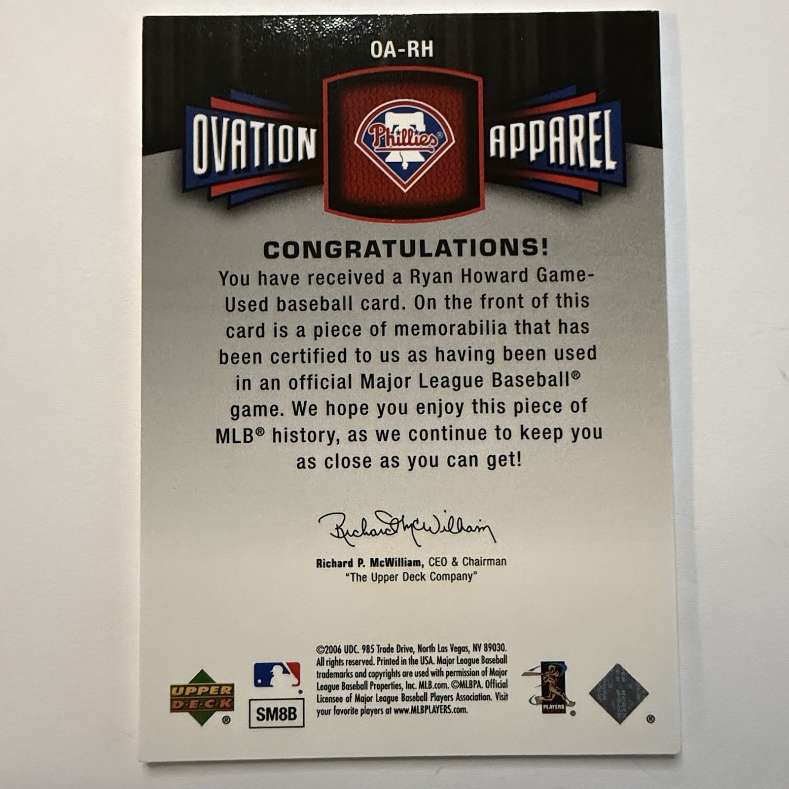 Five (5) Card Lot Baseball Game Used Jersey Cards - Ryan Howard - Jorge Posada view 4
