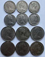 12 PIECE LOT AUSTRALIA 5 CENTS & AUSTRALIA 10 CENTS ELIZABETH II DIFFERENT DATES