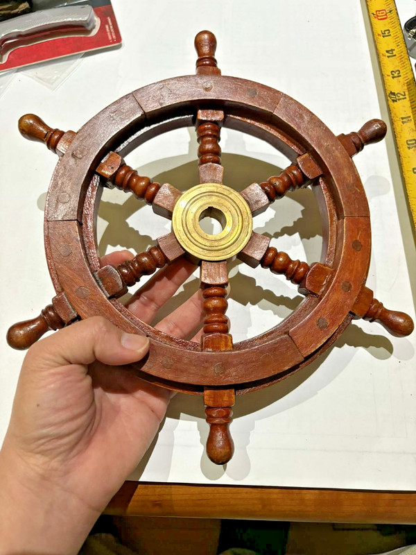 Vintage Ship Wheel with Brass Center Hub